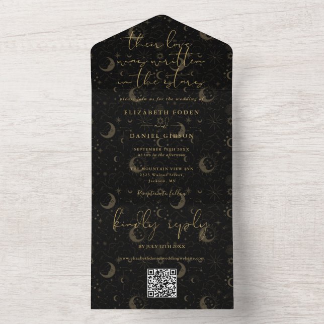 Convite de Casamento Código QR Celestial Escrito N (Inside)