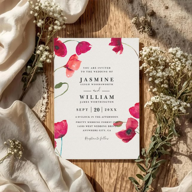 Convite de Casamento Código QR Chic Romântico Flor (Criador carregado)