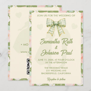 Convite de Casamento Código QR com Laço Xadrez Ver