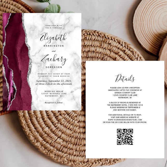 Convite de Casamento Código QR com Mármore Ágata B (Criador carregado)