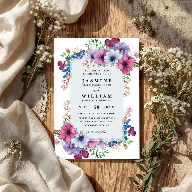 Convite de Casamento Código QR Elegante com Buquê  (Criador carregado)