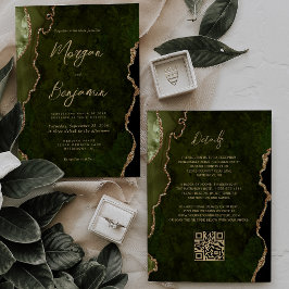 Convite de Casamento Código QR em Olive Green Gold