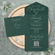 Convite de Casamento Código QR em Script Elegante 