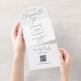 Convite de Casamento Código QR em Script Elegante 
