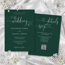 Convite de Casamento Código QR Emerald Green Heart