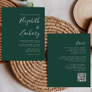 Convite de Casamento Código QR Emerald Green Rotei