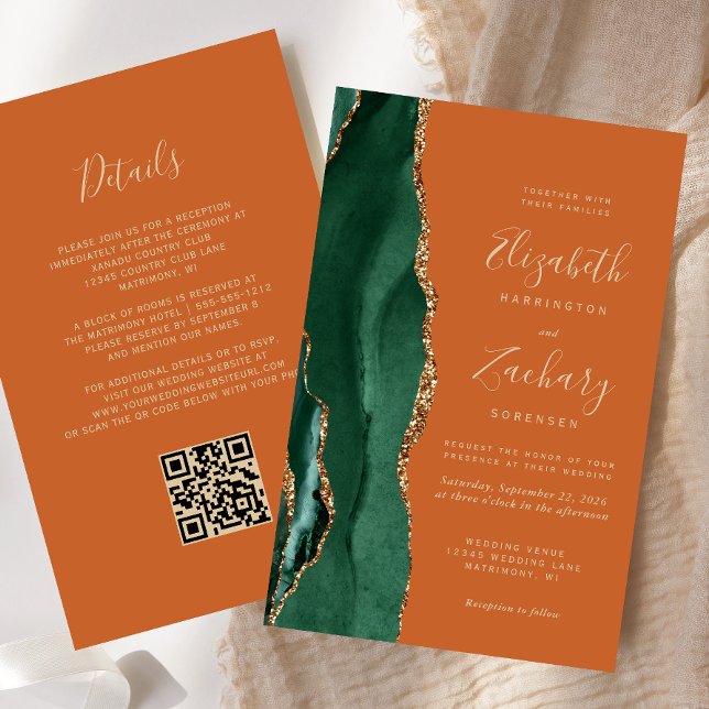 Convite de Casamento Código QR Esmeralda Orçamento (Criador carregado)