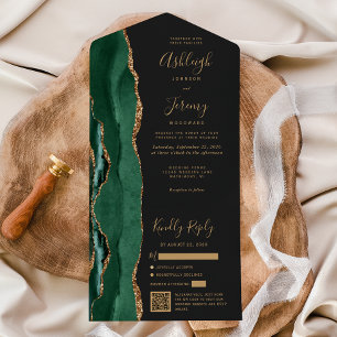 Convite de Casamento Código QR Esmeralda Verde Ága