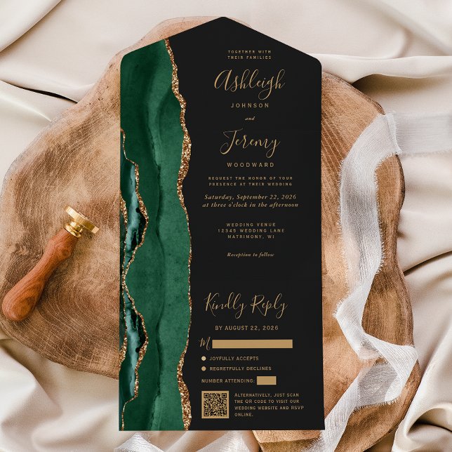 Convite de Casamento Código QR Esmeralda Verde Ága (Criador carregado)