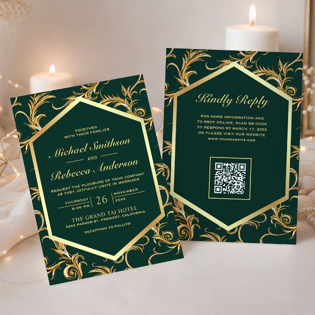 Convite de Casamento Código QR Esmeralda Verde Dou (Criador carregado)