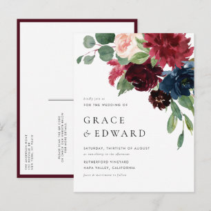 Convite de Casamento Código QR Floral Burgundy Aqu