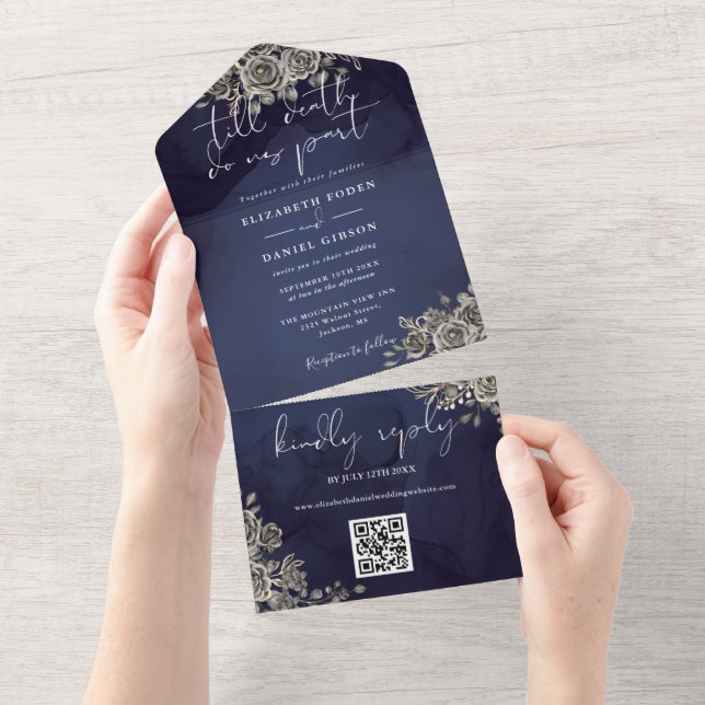 Convite de Casamento Código QR Floral Gótico Meia- (Tearaway)