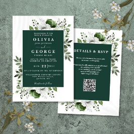 Convite de Casamento Código QR Floral Verde Esmera