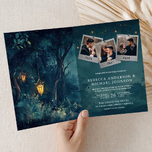 Convite de Casamento Código QR Foto Lanternas Flor