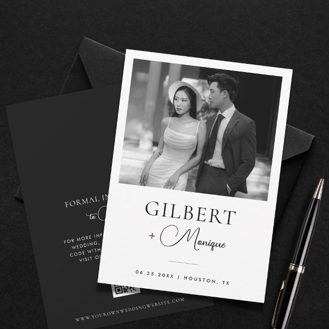 Convite de Casamento Código QR Foto Preto e Branco (Criador carregado)