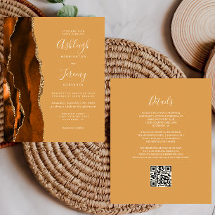 Convite de Casamento Código QR Honey Gold Rust Eco