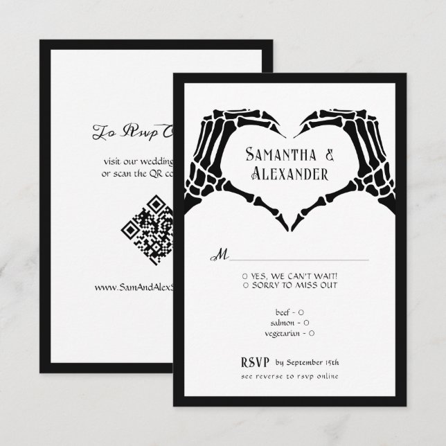 Convite de Casamento Código QR Mãos de Esqueleto G (Frente/Verso)