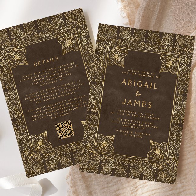Convite de Casamento Código QR Moldura Vintage Mar (Criador carregado)