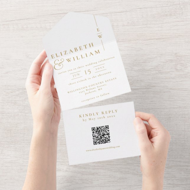Convite de Casamento Código QR Monograma Minimalis (Aba destacável)