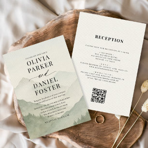 Convite de Casamento Código QR Montanhas Floresta