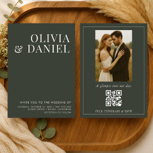 Convite de Casamento Código QR Oliva Minimalista F