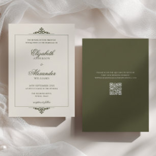 Convite de Casamento Código QR Opulento Verde Old