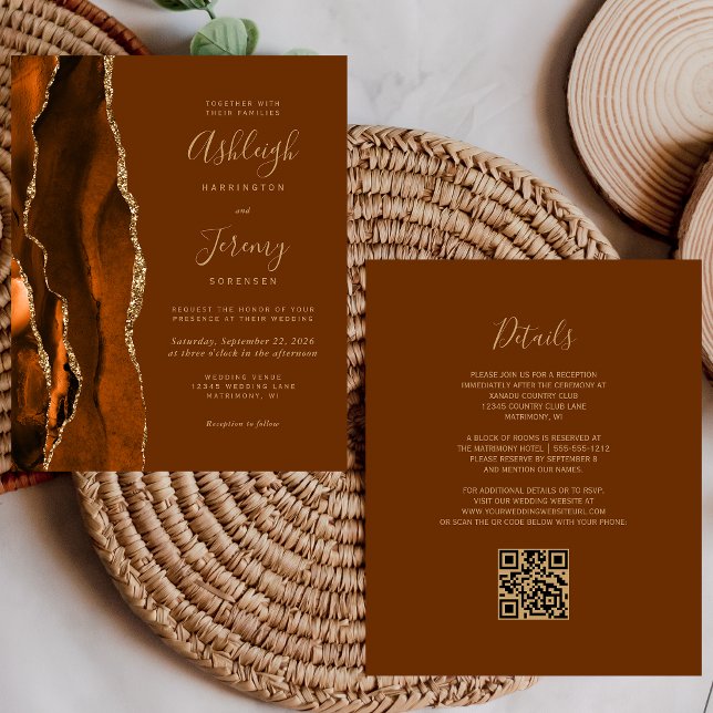 Convite de Casamento Código QR Orçamento Rust Noz  (Criador carregado)
