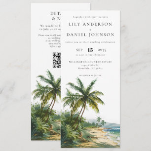 Convite de Casamento Código QR Praia Tropical Aqua