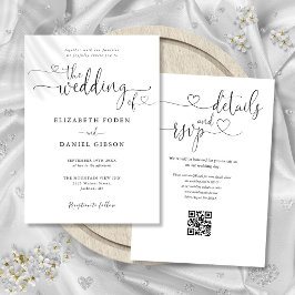 Convite de Casamento Código QR Preto e Branco Hear