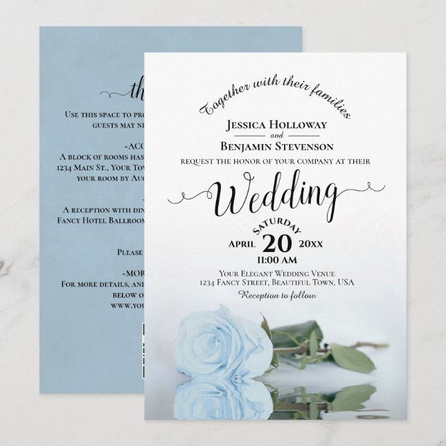Convite de Casamento Código QR Rosa Azul Pálido Ca (Frente/Verso)