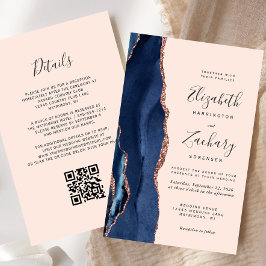 Convite de Casamento Código QR Rosa Bege Dourado O