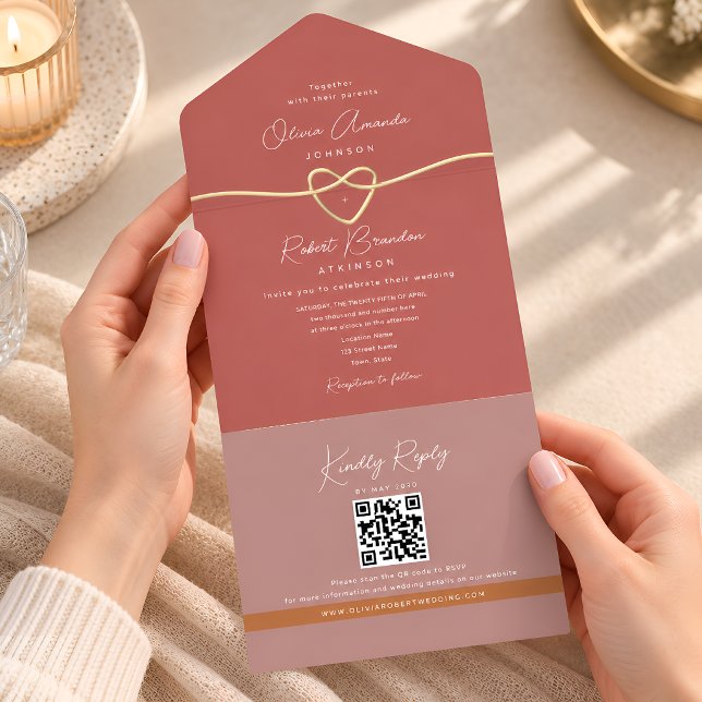 Convite de Casamento Código QR Rosa Empoeirada (Criador carregado)