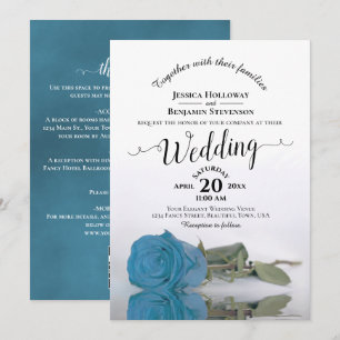 Convite de Casamento Código QR Rosa Turquesa Calig