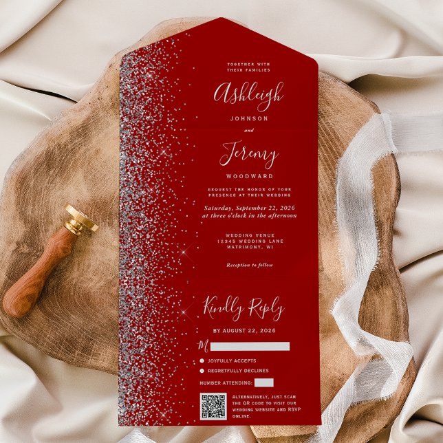 Convite de Casamento Código QR Vermelho Escarlate  (Criador carregado)