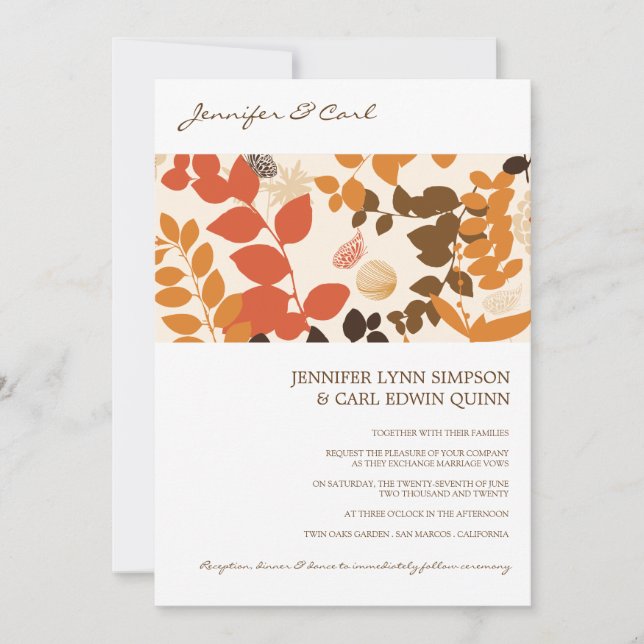 Convite de Casamento Colagem de Folhas de Outono (Frente)