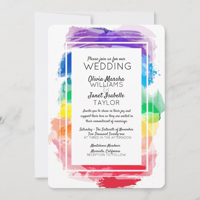 Convite de Casamento Coleção Aquarela Arco-Íris (Frente)