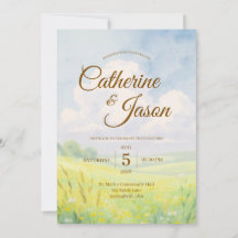Convite de Casamento Colina e Céu em Aquarela