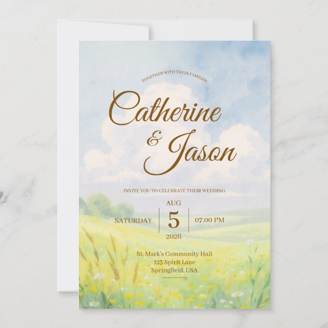 Convite de Casamento Colina e Céu em Aquarela (Verso)
