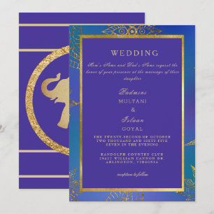 Convite de Casamento Colorido Azul Real e Dourado