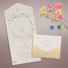 Convite de Casamento Colorido de Flores Silvestres