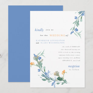 Convite de Casamento Colorido Flor Silvestre Azul