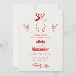 Convite de Casamento Colorido Moderno Retro Funky