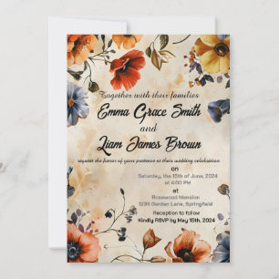 Convite de casamento colorido para floral russo