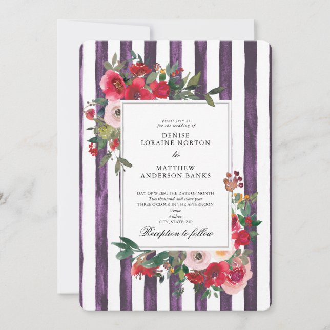 Convite de Casamento Colorido Plum Perfect (Frente)