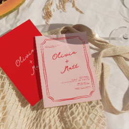 Convite de Casamento Colorido Vermelho + Rosa