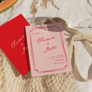 Convite de Casamento Colorido Vermelho + Rosa