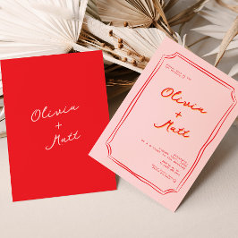 Convite de Casamento Colorido Vermelho + Rosa