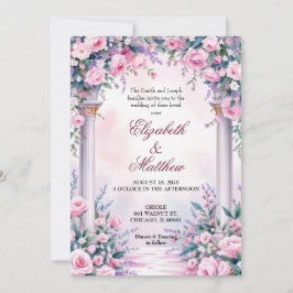 Convite de Casamento Coluna de Rosa Rosa Etérea