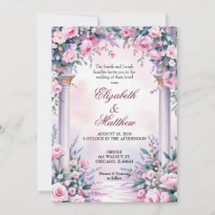 Convite de Casamento Coluna de Rosa Rosa Etérea