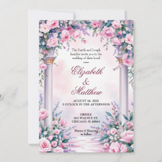 Convite de Casamento Coluna de Rosa Rosa Etérea